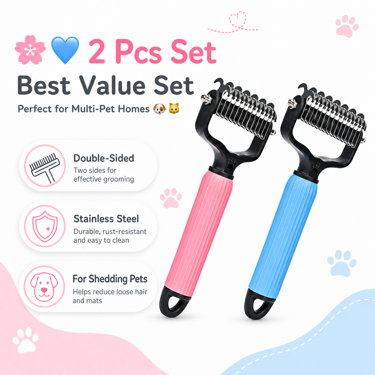 🐾 Universal Pet Detangling Comb for Shedding Pets