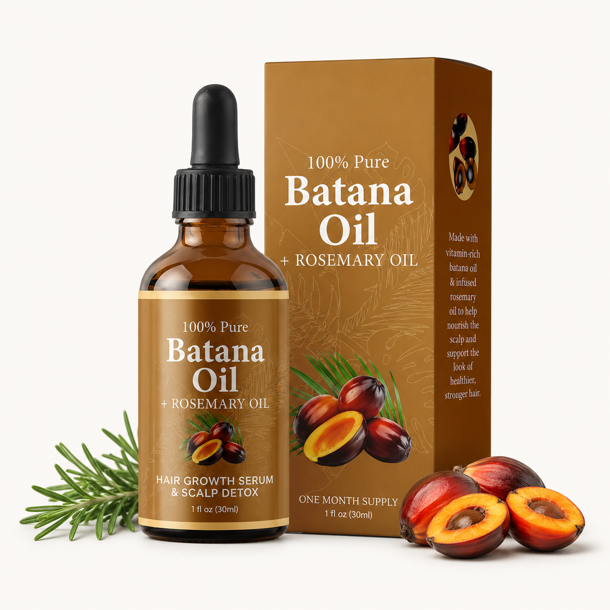 Batana Oil + Rosemary Hair & Scalp Serum – 100% Pure Nourishing Oil for Stronger, Shinier-Looking Hair