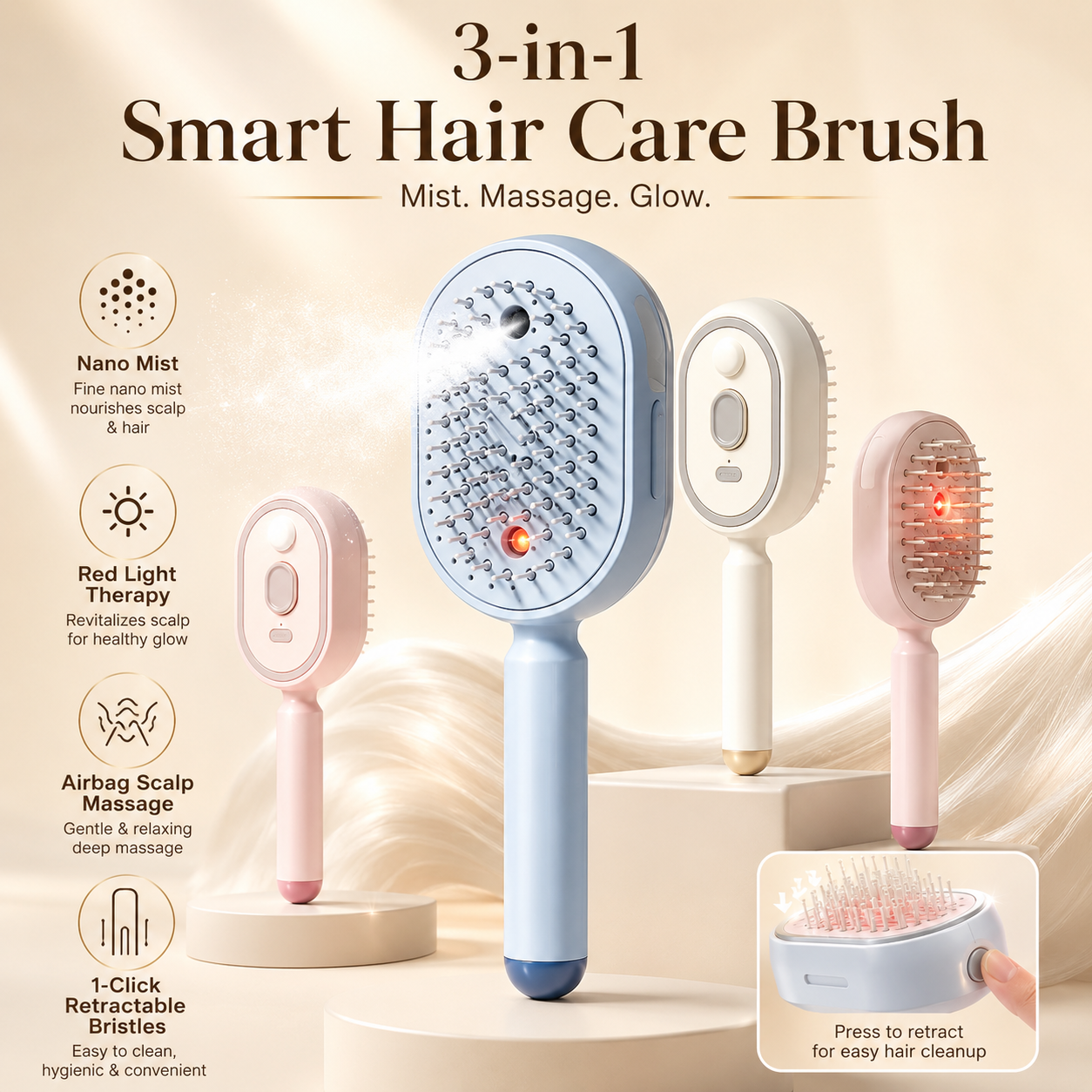 🪮✨Electric Spray Air Cushion Massage Comb | Self-Cleaning Anti-Tangle | Essential Oil Mist Hair Care Comb | Anti-Static Volumizing Aromatherapy Comb /A set to solve your hair problems-ZO